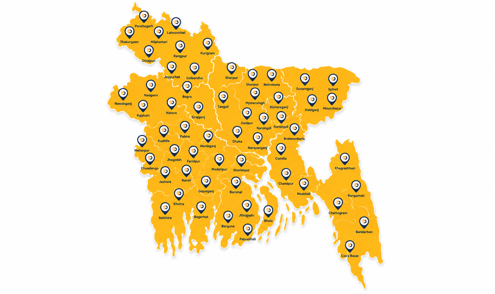 DourDesh Courier Bangladesh Coverage Map